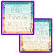 Load image into Gallery viewer, Kid's Name Tracing Board | Dry Erase Letter Tracing | Reusable Name Tracing Board | Letter Tracing Board | Personalized | Day At The Beach Theme Elation Factory Co Berry-Purple-2-Line-Name-and-Alphabet