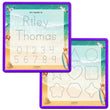 Load image into Gallery viewer, Kid's Name Tracing Board | Dry Erase Letter Tracing | Reusable Name Tracing Board | Letter Tracing Board | Personalized | Day At The Beach Theme Elation Factory Co Berry-Purple-2-Line-Name-and-Practice-Shapes