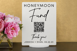 Elation Factory Co Custom Honeymoon (Honeyfund) Fund Acrylic Sign, QR Code Cash Gift Sign, Wedding Gift Sign, Acrylic Wedding Sign