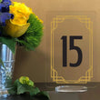 Load image into Gallery viewer, Elation Factory Co Weddings > Decorations > Serving & Dining > Table Décor > Table Numbers Art Deco Rectangle Table numbers with stand custom - clear acrylic wedding table number Wedding Table Decor Modern Weddings