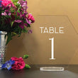 Load image into Gallery viewer, Elation Factory Co Weddings > Decorations > Serving & Dining > Table Décor > Table Numbers Hexagon Table numbers with stand, clear acrylic wedding table number, Geometric Wedding Table Decor, Plexiglass Table Number, Modern Wedding