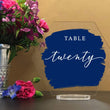 Load image into Gallery viewer, Elation Factory Co Weddings > Decorations > Serving & Dining > Table Décor > Table Numbers Custom Paint Brush Style Background - Hexagon Table numbers with stand, clear acrylic wedding table number