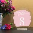 Load image into Gallery viewer, Elation Factory Co Weddings > Decorations > Serving & Dining > Table Décor > Table Numbers Custom Paint Brush Style Background - Round Table numbers with stand, clear acrylic wedding table number