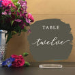 Load image into Gallery viewer, Elation Factory Co Weddings > Decorations > Serving & Dining > Table Décor > Table Numbers Custom Paint Brush Style Background - Square Table numbers with stand, clear acrylic wedding table number