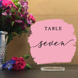 Load image into Gallery viewer, Elation Factory Co Weddings > Decorations > Serving & Dining > Table Décor > Table Numbers Custom Paint Brush Style Background - Square Table numbers with stand, clear acrylic wedding table number
