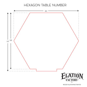 Elation Factory Co Weddings > Decorations > Serving & Dining > Table Décor > Table Numbers Hexagon Table Numbers Custom Paint Brush Style Background and stand