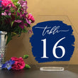 Load image into Gallery viewer, Elation Factory Co Weddings > Decorations > Serving & Dining > Table Décor > Table Numbers Hexagon Table Numbers with Custom Paint Brush Style Background and stand