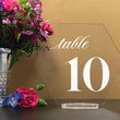 Load image into Gallery viewer, Elation Factory Co Weddings > Decorations > Serving & Dining > Table Décor > Table Numbers Hexagon Table numbers with stand, clear acrylic wedding table number, Geometric Wedding Table Decor, Plexiglass Table Number, Modern Wedding