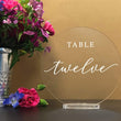 Load image into Gallery viewer, Elation Factory Co Weddings > Decorations > Serving & Dining > Table Décor > Table Numbers Round Table numbers with stand, clear acrylic wedding table number, Wedding Table Decor, Plexiglass Table Number, Modern Weddings