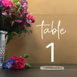 Load image into Gallery viewer, Elation Factory Co Weddings > Decorations > Serving & Dining > Table Décor > Table Numbers Square Table numbers with stand, clear acrylic wedding table number, Wedding Table Decor, Plexiglass Table Number, Modern Weddings
