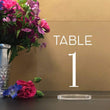 Load image into Gallery viewer, Elation Factory Co Weddings > Decorations > Serving & Dining > Table Décor > Table Numbers Square Table numbers with stand, clear acrylic wedding table number, Wedding Table Decor, Plexiglass Table Number, Modern Weddings