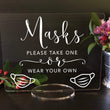 Load image into Gallery viewer, Elation Factory Co Weddings > Decorations > Signs Masks Please Take One or Wear your Own, Social Distancing Clear Acrylic Wedding or Business Event Sign, COVID 19 Safety