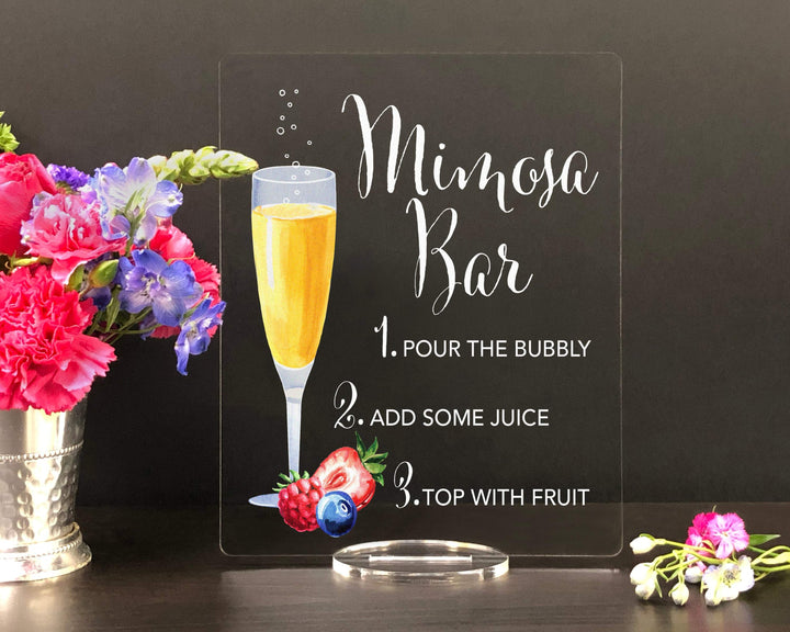 Elation Factory Co Weddings > Decorations > Signs > Wedding and Event Drink Signs Mimosa Bar with Strawberries and Blueberries, Open Bar Wedding Bar Menu Sign and Cocktail Bar Sign for wedding and special events.