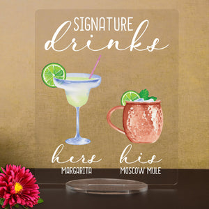 Bar Menu Signature Drinks! -Hers and His - Bar Menu Sign, Bar Sign for wedding and special events.