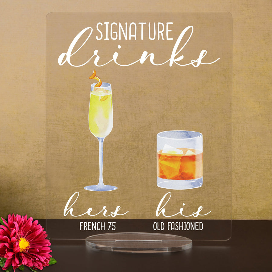 Bar Menu Signature Drinks! -Hers and His - Bar Menu Sign, Bar Sign for wedding and special events.