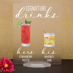 Bar Menu Signature Drinks! -Hers and His - Bar Menu Sign, Bar Sign for wedding and special events.