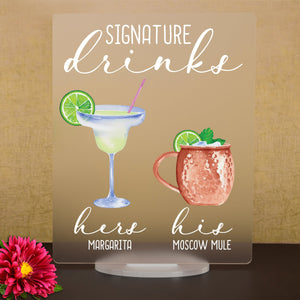 Bar Menu Signature Drinks! -Hers and His - Bar Menu Sign, Bar Sign for wedding and special events.