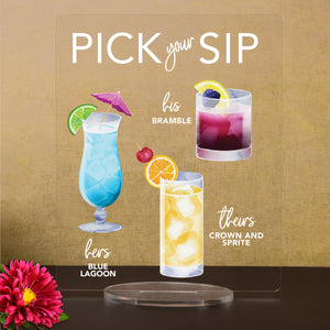 Pick Your Sip Signature Drinks! - Theirs, Hers, and His - Bar Menu Sign, Bar Sign for wedding and special events.