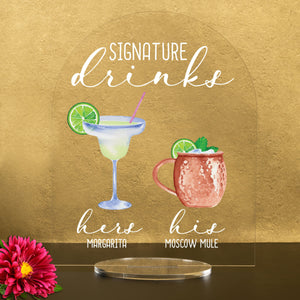 Bar Menu Signature Drinks! -Hers and His - Bar Menu Sign, Bar Sign for wedding and special events.