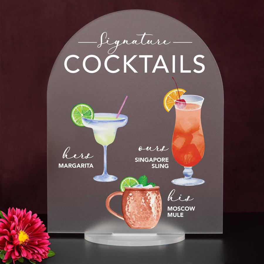 Elation Factory Co Weddings > Decorations > Signs > Wedding and Event Drink Signs Bar Menu Signature Drinks! - Ours, Hers, and His - Bar Menu Sign, Bar Sign for wedding and special events.