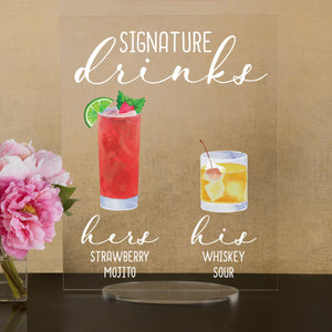 Bar Menu Signature Drinks! -Hers and His - Bar Menu Sign, Bar Sign for wedding and special events.