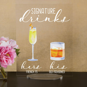 Bar Menu Signature Drinks! -Hers and His - Bar Menu Sign, Bar Sign for wedding and special events.