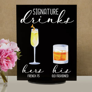 Bar Menu Signature Drinks! -Hers and His - Bar Menu Sign, Bar Sign for wedding and special events.