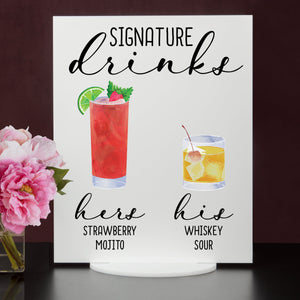 Bar Menu Signature Drinks! -Hers and His - Bar Menu Sign, Bar Sign for wedding and special events.