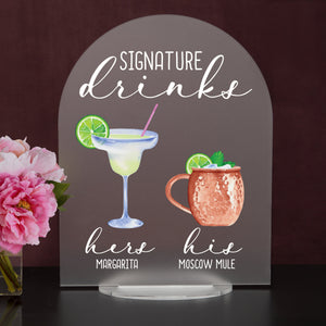 Bar Menu Signature Drinks! -Hers and His - Bar Menu Sign, Bar Sign for wedding and special events.