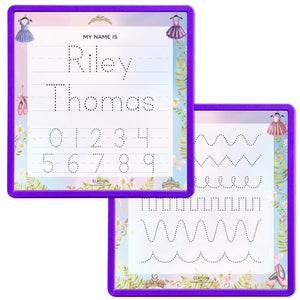 Kid's Name Tracing Board | Dry Erase Letter Tracing | Reusable Name Tracing Board | Letter Tracing Board | Personalized | Ballet Theme     Elation Factory Co Berry-Purple-Practice-Shapes-and-Practice-Lines