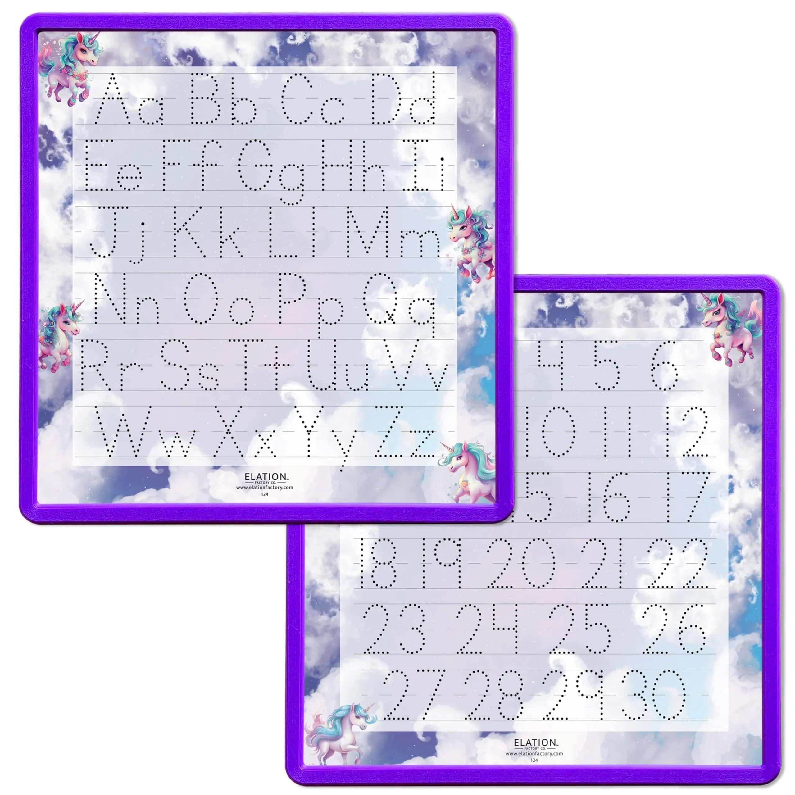 Kid's Name Tracing Board | Dry Erase Letter Tracing | Reusable Name Tracing Board | Letter Tracing Board | Personalized | Unicorn Theme     Elation Factory Co Berry-Purple-Alphabet-and-Numbers-1-30