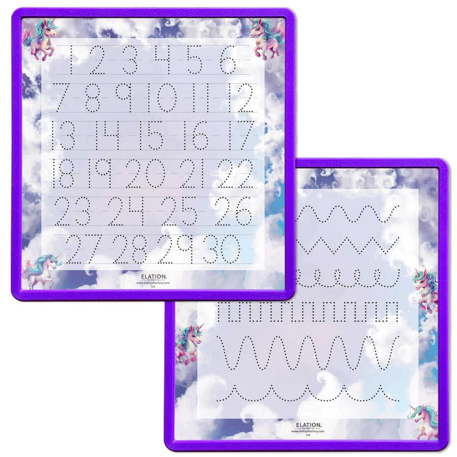 Kid's Name Tracing Board | Dry Erase Letter Tracing | Reusable Name Tracing Board | Letter Tracing Board | Personalized | Unicorn Theme     Elation Factory Co Berry-Purple-Numbers-1-30-and-Practice-Lines