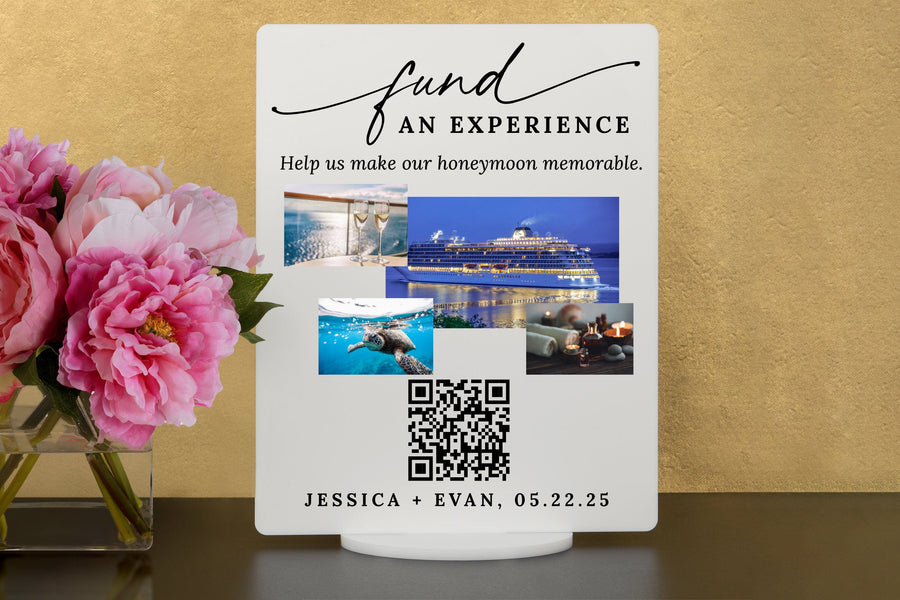 Elation Factory Co Custom Fund Our Experience Cruise Honeymoon (Honeyfund) Fund Acrylic Sign, QR Code Cash Gift Sign, Wedding Gift Sign, Acrylic Wedding Sign