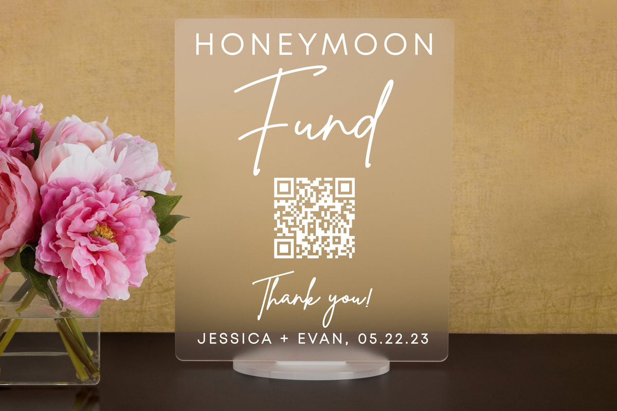 Custom Honeymoon (Honeyfund) Fund Acrylic Sign, QR Code Cash Gift Sign ...