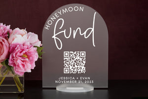 Elation Factory Co Custom Honeymoon (Honeyfund) Fund Acrylic Sign, QR Code Cash Gift Sign, Wedding Gift Sign, Acrylic Wedding Sign