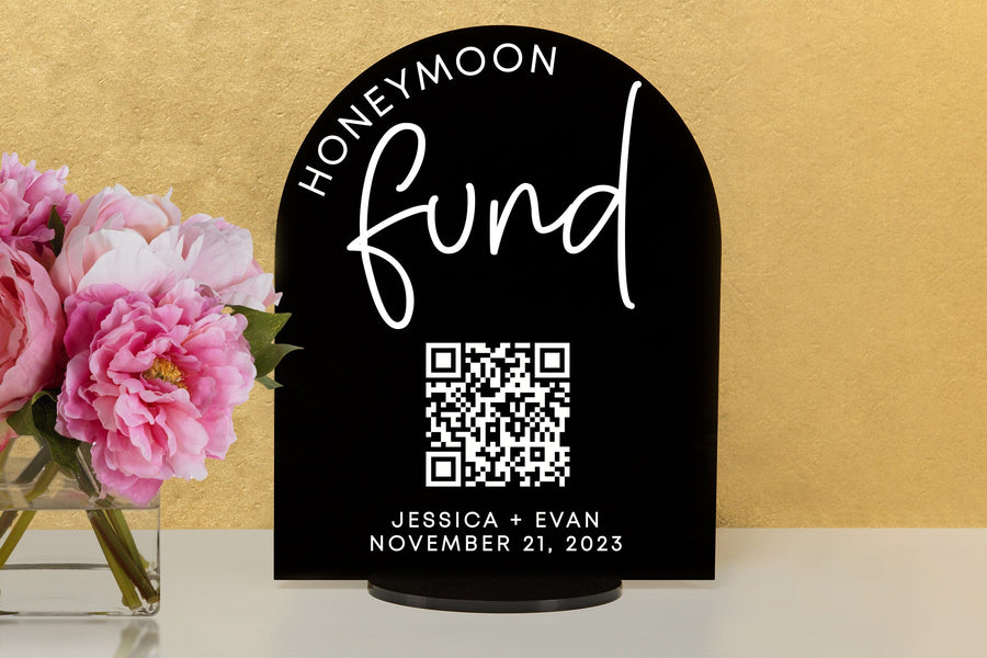 Elation Factory Co Custom Honeymoon (Honeyfund) Fund Acrylic Sign, QR Code Cash Gift Sign, Wedding Gift Sign, Acrylic Wedding Sign