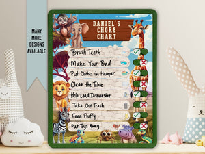 Elation Factory Co Toys & Games > Toys > Learning & School Kids Routine Chart | Chore Chart for Kids | Daily Checklist | Kids Daily Tasks | Daily Routine | Dry-Erase | African Animal Friends Theme