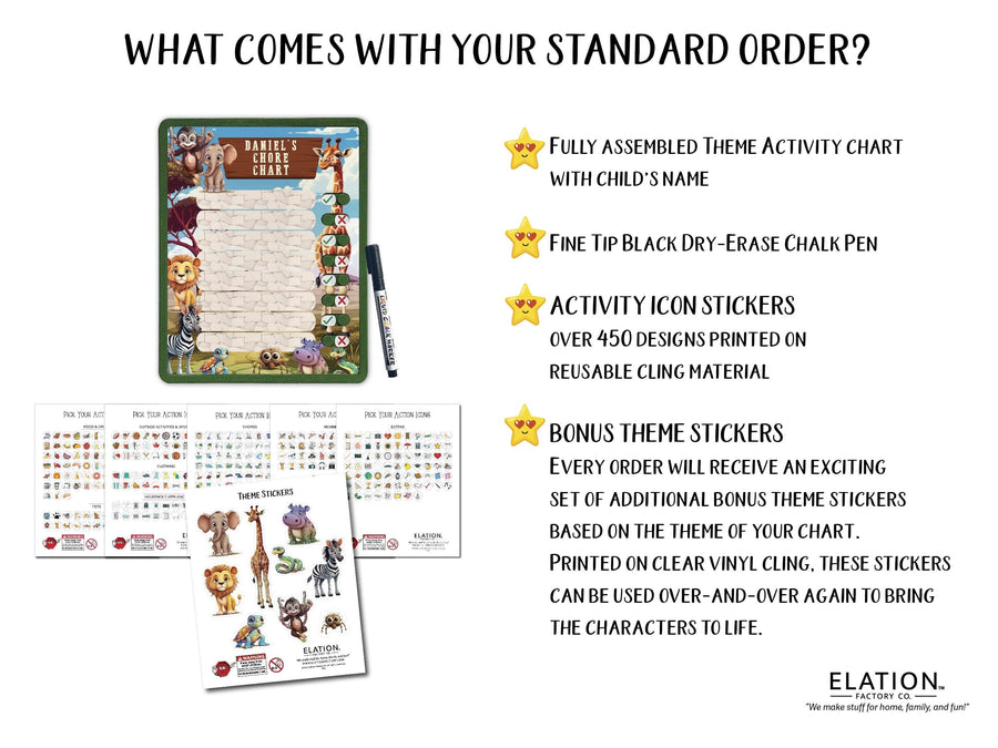 Elation Factory Co Toys & Games > Toys > Learning & School Kids Routine Chart | Chore Chart for Kids | Daily Checklist | Kids Daily Tasks | Daily Routine | Dry-Erase | African Animal Friends Theme