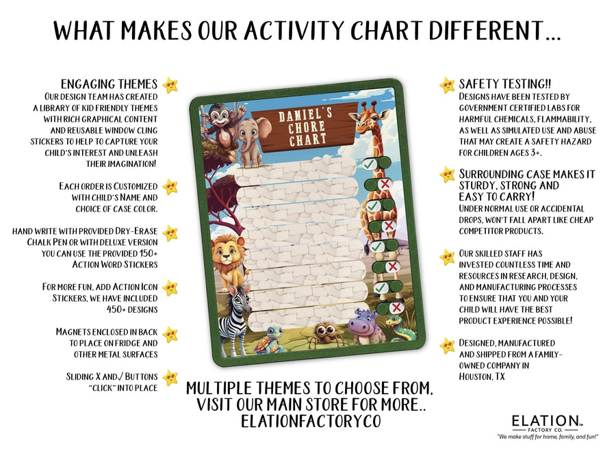 Elation Factory Co Toys & Games > Toys > Learning & School Kids Routine Chart | Chore Chart for Kids | Daily Checklist | Kids Daily Tasks | Daily Routine | Dry-Erase | African Animal Friends Theme