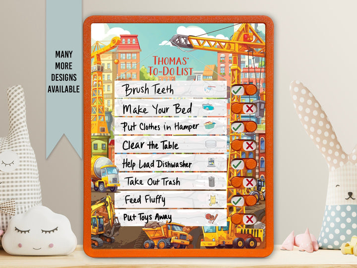 Elation Factory Co Toys & Games > Toys > Learning & School Kids Routine Chart | Chore Chart for Kids | Daily Checklist | Kids Daily Tasks | Daily Routine | Dry-Erase | Construction Theme