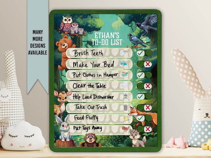 Elation Factory Co Toys & Games > Toys > Learning & School Kids Routine Chart | Chore Chart for Kids | Daily Checklist | Kids Daily Tasks | Daily Routine | Dry-Erase | Forest Friends Theme