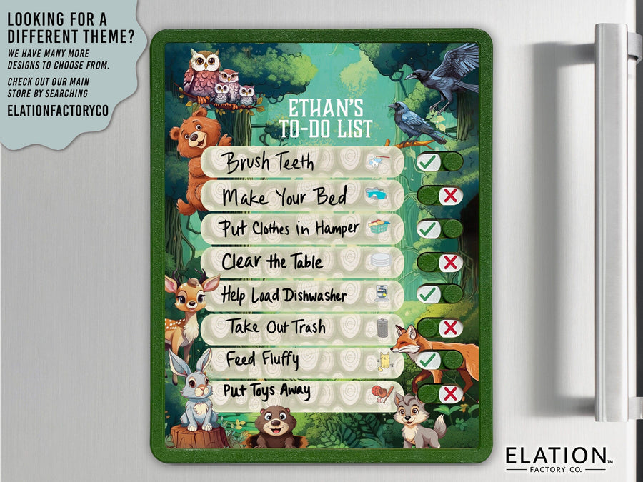 Elation Factory Co Toys & Games > Toys > Learning & School Kids Routine Chart | Chore Chart for Kids | Daily Checklist | Kids Daily Tasks | Daily Routine | Dry-Erase | Forest Friends Theme