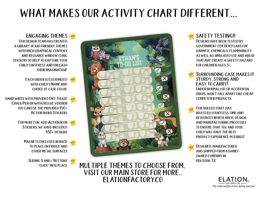 Elation Factory Co Toys & Games > Toys > Learning & School Kids Routine Chart | Chore Chart for Kids | Daily Checklist | Kids Daily Tasks | Daily Routine | Dry-Erase | Forest Friends Theme