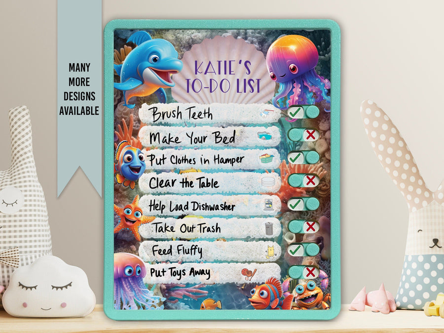 Elation Factory Co Toys & Games > Toys > Learning & School Kids Routine Chart | Chore Chart for Kids | Daily Checklist | Kids Daily Tasks | Daily Routine | Dry-Erase | Ocean Friends Theme