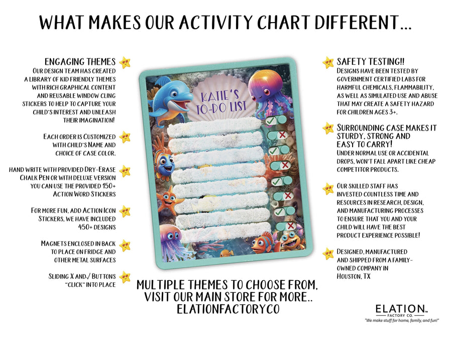 Elation Factory Co Toys & Games > Toys > Learning & School Kids Routine Chart | Chore Chart for Kids | Daily Checklist | Kids Daily Tasks | Daily Routine | Dry-Erase | Ocean Friends Theme