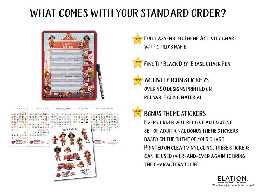 Elation Factory Co Toys & Games > Toys > Learning & School Kids Routine Chart | Chore Chart for Kids | Daily Checklist | Kids Daily Tasks | Daily Routine | Dry-Erase | Personalize | Firefighter Theme