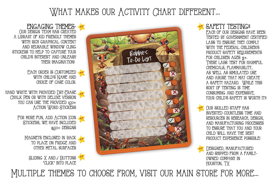 Elation Factory Co Toys & Games > Toys > Learning & School Kids Routine Chart | Chore Chart for Kids | Daily Checklist | Kids Daily Tasks | Daily Routine | Dry-Erase | Personalized | Ants Theme