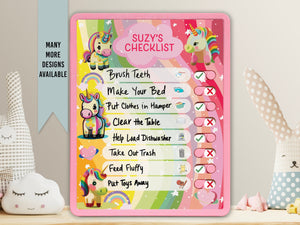 Elation Factory Co Toys & Games > Toys > Learning & School Kids Routine Chart | Chore Chart for Kids | Daily Checklist | Kids Daily Tasks | Daily Routine | Dry-Erase | Personalized | Baby Unicorns
