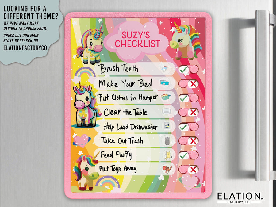 Elation Factory Co Toys & Games > Toys > Learning & School Kids Routine Chart | Chore Chart for Kids | Daily Checklist | Kids Daily Tasks | Daily Routine | Dry-Erase | Personalized | Baby Unicorns