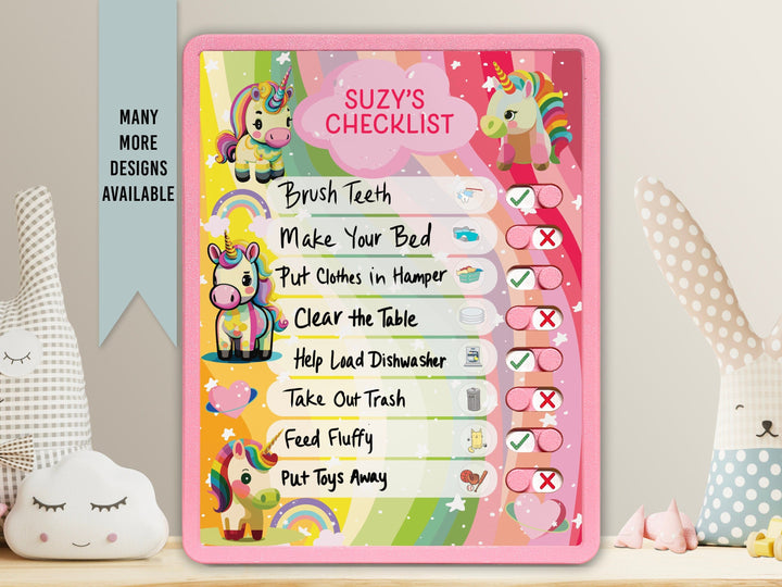 Elation Factory Co Toys & Games > Toys > Learning & School Kids Routine Chart | Chore Chart for Kids | Daily Checklist | Kids Daily Tasks | Daily Routine | Dry-Erase | Personalized | Baby Unicorns
